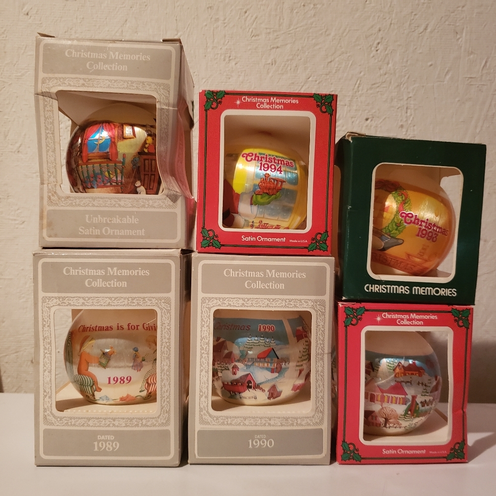 Vintage Christmas Satin Tree Ornaments Lot of 6